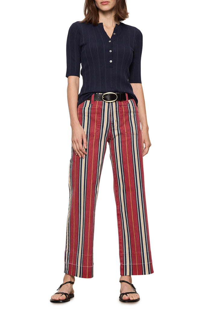 berry stripe cropped wide leg jeans with front patch pockets