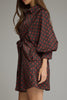 button front mini dress in chocolate brown with cute red polka dots