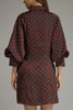 button front mini dress in chocolate brown with cute red polka dots