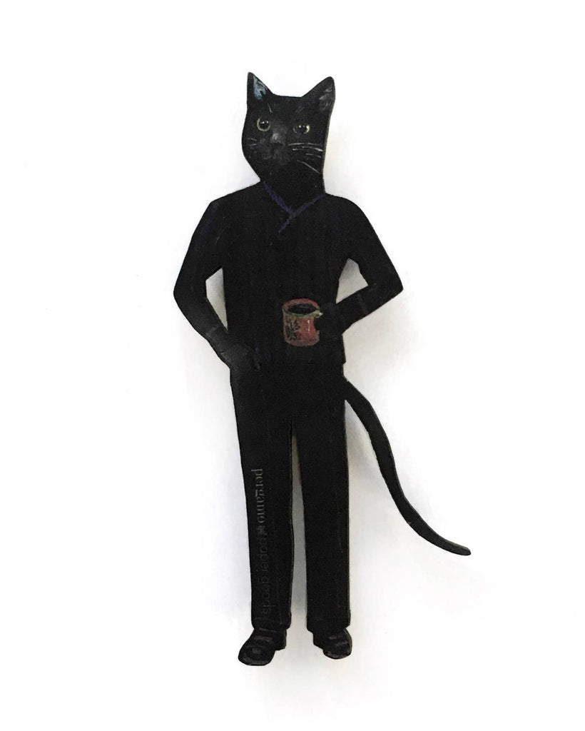 Whimsical Wooden Magnet black cat