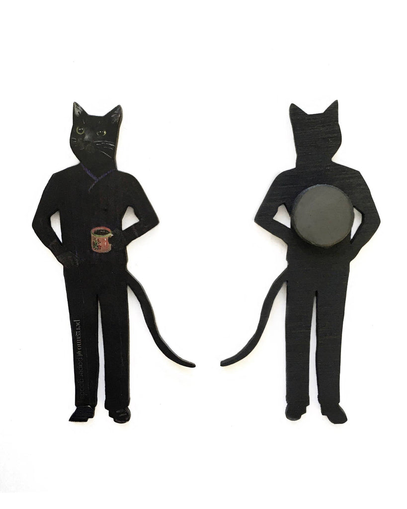 Whimsical Wooden Magnet black cat