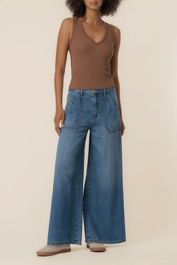 extra wide leg jeans in a versatile dark denim wash