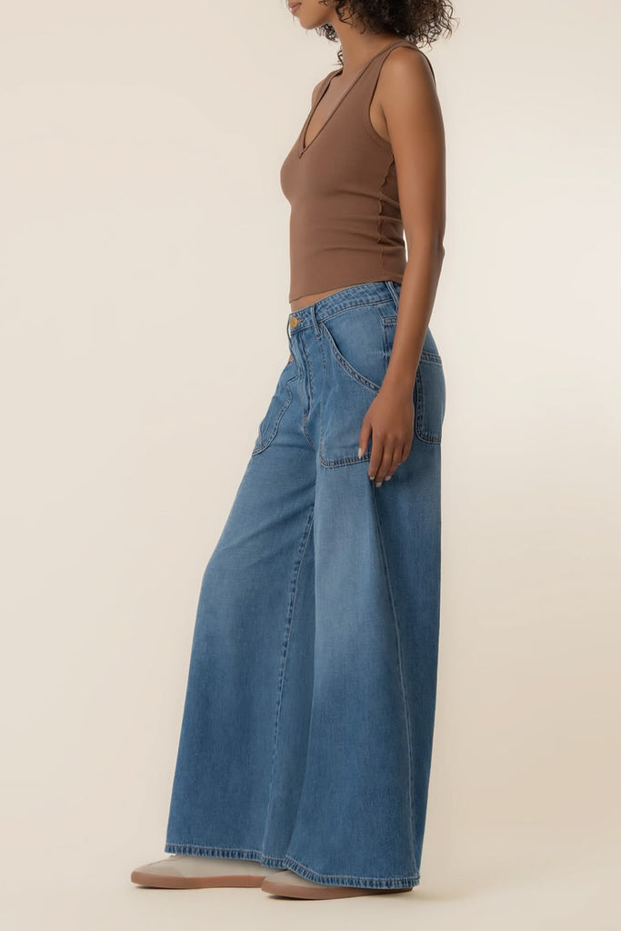 extra wide leg jeans in a versatile dark denim wash