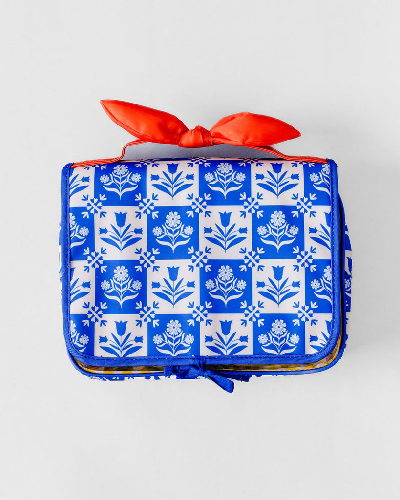 Blue Plaid Floral Hanging Toiletry Bag
