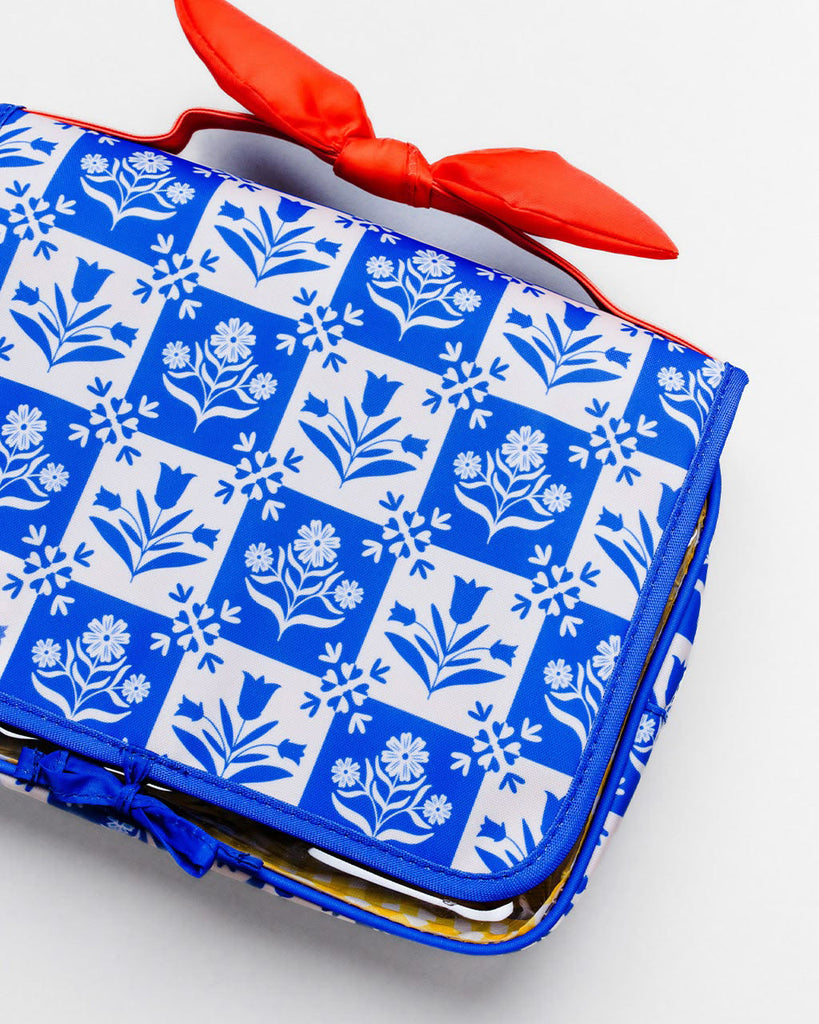 Blue Plaid Floral Hanging Toiletry Bag