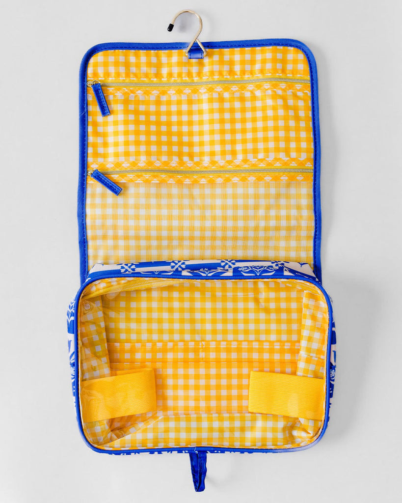 Blue Plaid Floral Hanging Toiletry Bag