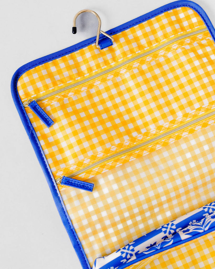 Blue Plaid Floral Hanging Toiletry Bag