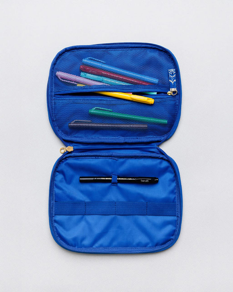 Blue Plaid Floral On-The-Go Tech Pouch