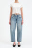 barrel leg jeans in a medium blue denim wash 