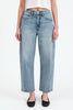 barrel leg jeans in a medium blue denim wash 