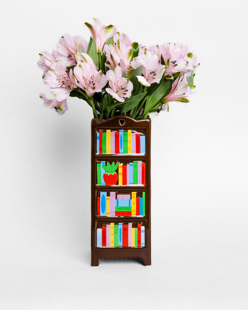 novelty ceramic vase in the shape of a bookshelf