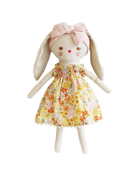 bopsy bunny doll in a sweet marigold floral dress 