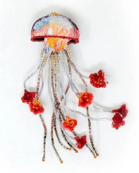 Sea Nettle Jellyfish Hand-Embroidered Brooch Pin