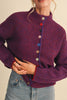 marled burgundy and pink button down sweater with colorful button detailing