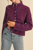 marled burgundy and pink button down sweater with colorful button detailing