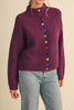 marled burgundy and pink button down sweater with colorful button detailing