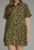 olive green mini dress with a subtle butterfly print in washed black