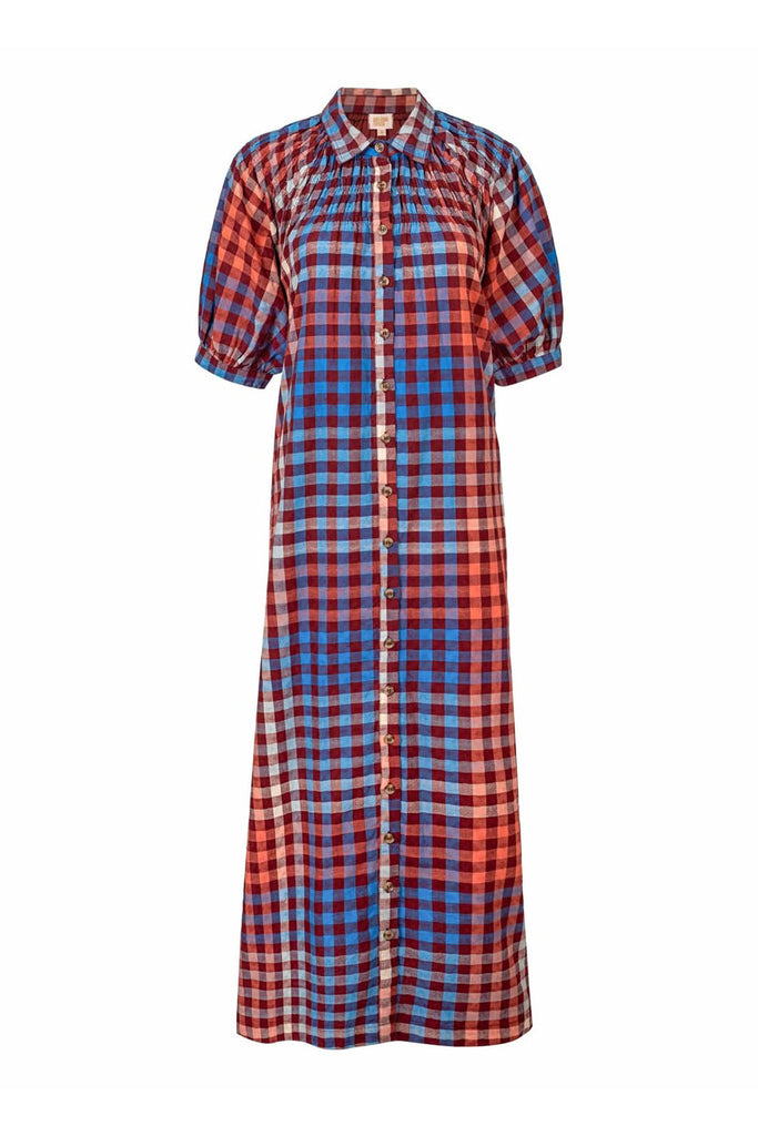 flowy maxi dress in a colorful gingham plaid