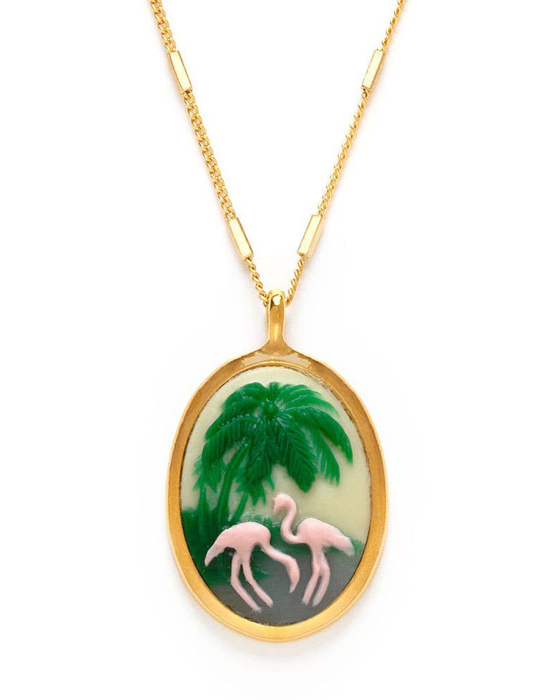 vintage-inspired cameo necklace, flamingo
