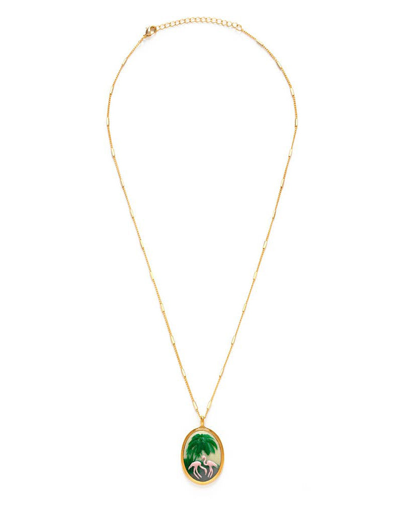 vintage-inspired cameo necklace, flamingo