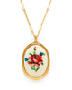 vintage-inspired cameo necklace, needlepoint pink flower