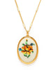 vintage-inspired cameo necklace, needlepoint yellow flower