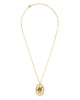 vintage-inspired cameo necklace, needlepoint yellow flower