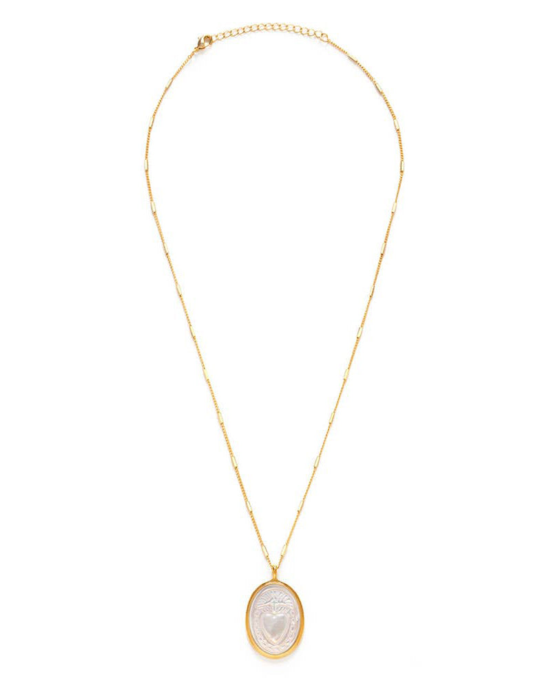 sacred heart necklace made from mother of pearl 