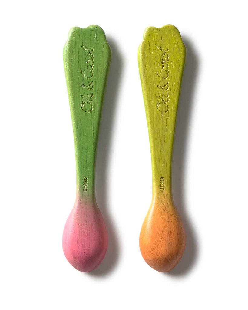 set of two spoons with a carrot and radish inspired design