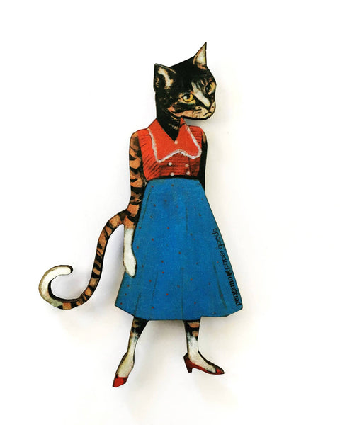 Whimsical Wooden Magnet cat lady