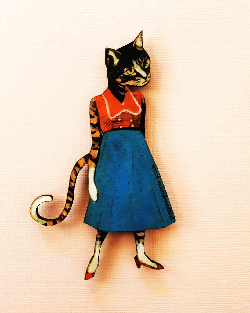 Whimsical Wooden Magnet cat lady