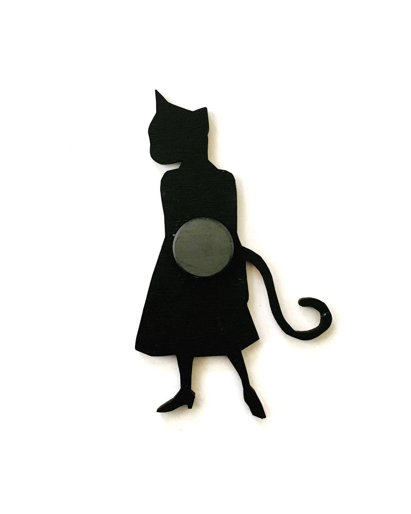 Whimsical Wooden Magnet cat lady