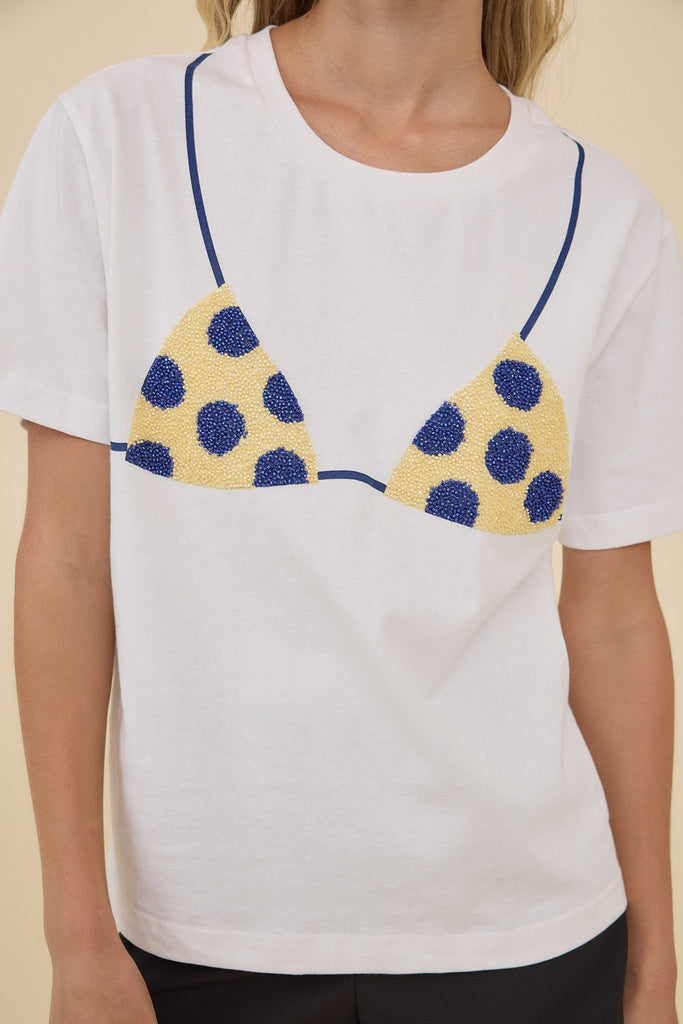 classic white tee with a cheeky beaded bikini design