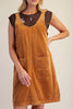 cute jumper dress made from a soft camel-colored corduroy