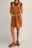 cute jumper dress made from a soft camel-colored corduroy