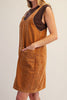 cute jumper dress made from a soft camel-colored corduroy