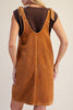 cute jumper dress made from a soft camel-colored corduroy