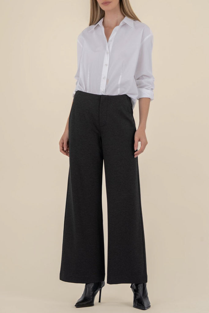 professional looking wide leg trousers in charcoal grey