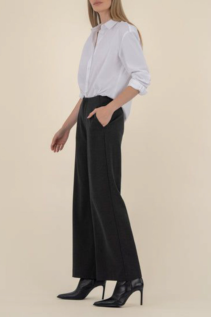 professional looking wide leg trousers in charcoal grey