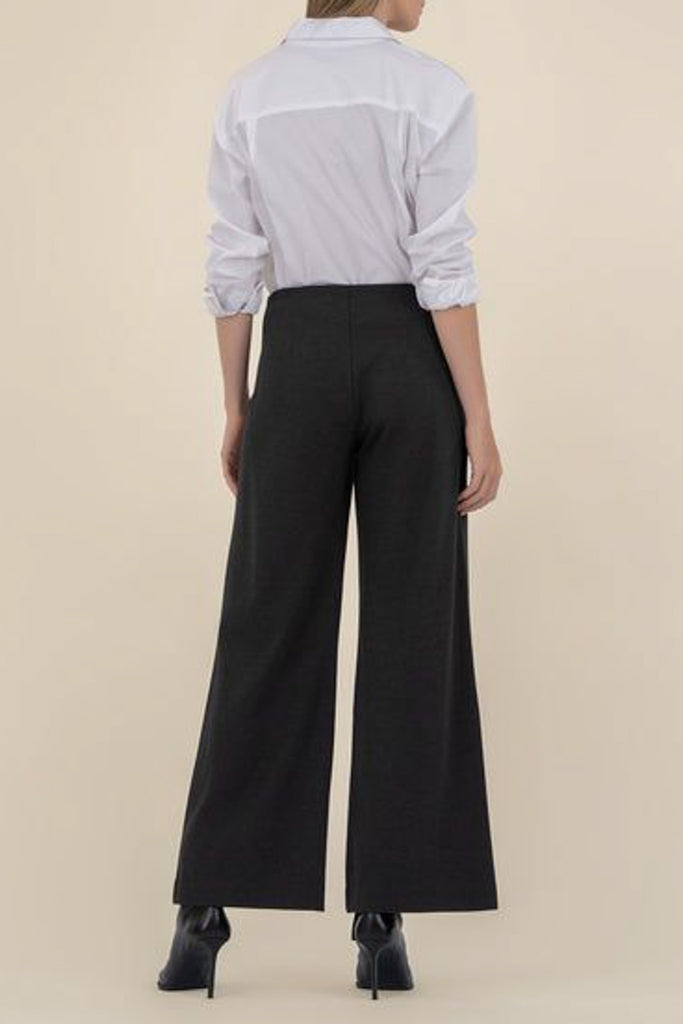 professional looking wide leg trousers in charcoal grey