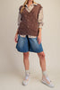 ribbed knit sweater vest in washed chocolate brown with embroidered floral details throughout