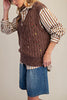ribbed knit sweater vest in washed chocolate brown with embroidered floral details throughout