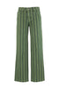 wide leg pants in deep matcha green and navy blue vertical stripes