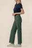 wide leg pants in deep matcha green and navy blue vertical stripes