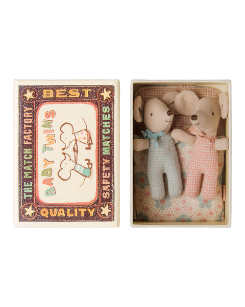 baby twin mice from maileg in sweet checkered outfits