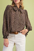chocolate brown blouse with cute tan colored polka dots throughout