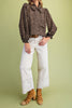 chocolate brown blouse with cute tan colored polka dots throughout