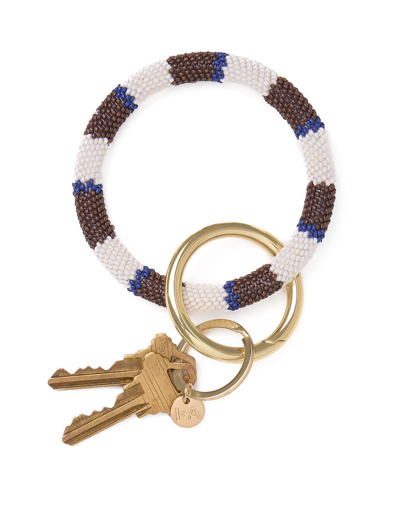 Chloe Stripe Beaded Key Ring Bracelet in navy and ivory