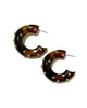brown huggie hoops with metallic stud details throughout