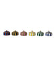 small storage boxes in the shape of a striped circus tent